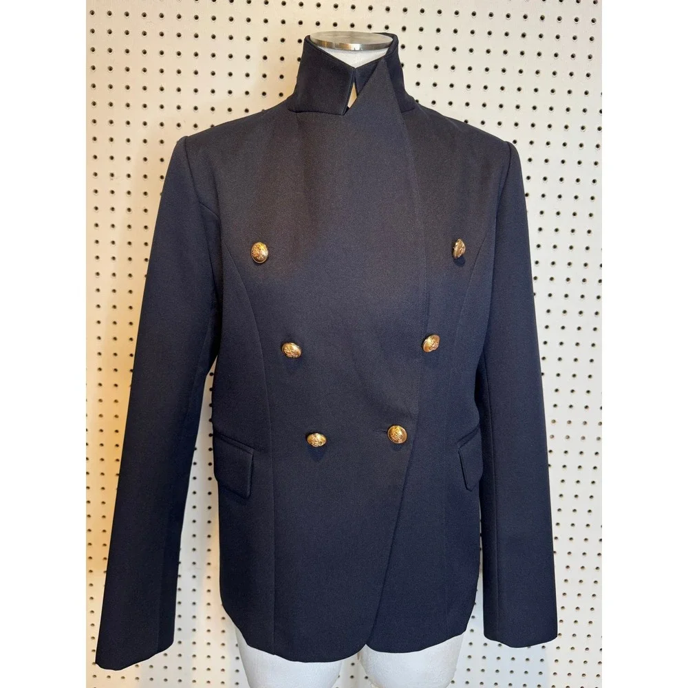 Lioness | Navy Blue Palermo Blazer Gold Crest Button Double Breasted Jacket Sz.M